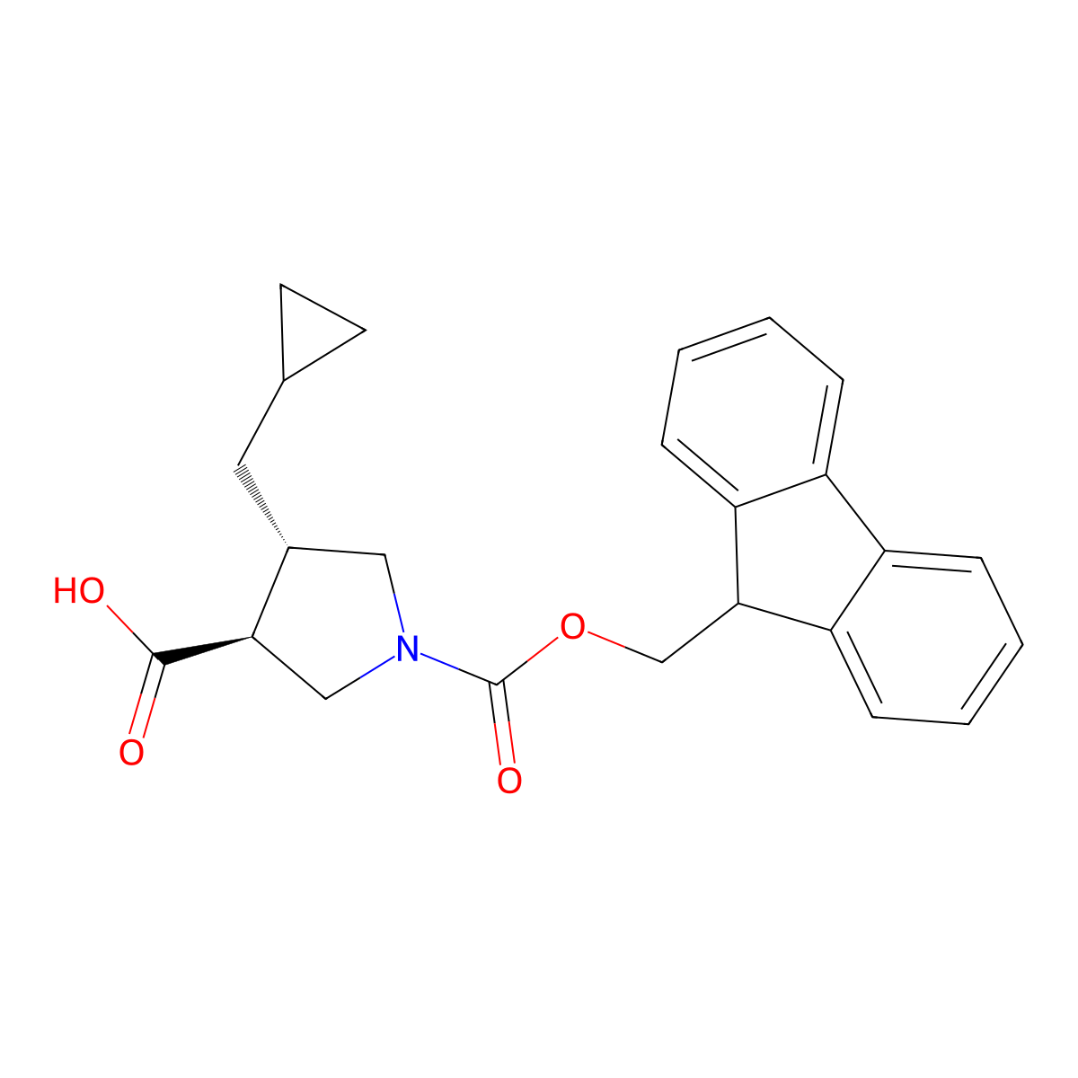 rac-(3R,4R)-4-(cyclopropylmethyl)-1-{[(9H-fluoren-9-yl)methoxy]carbonyl}pyrrolidine-3-carboxylic acid molecular structure, CAS 2380854-68-0