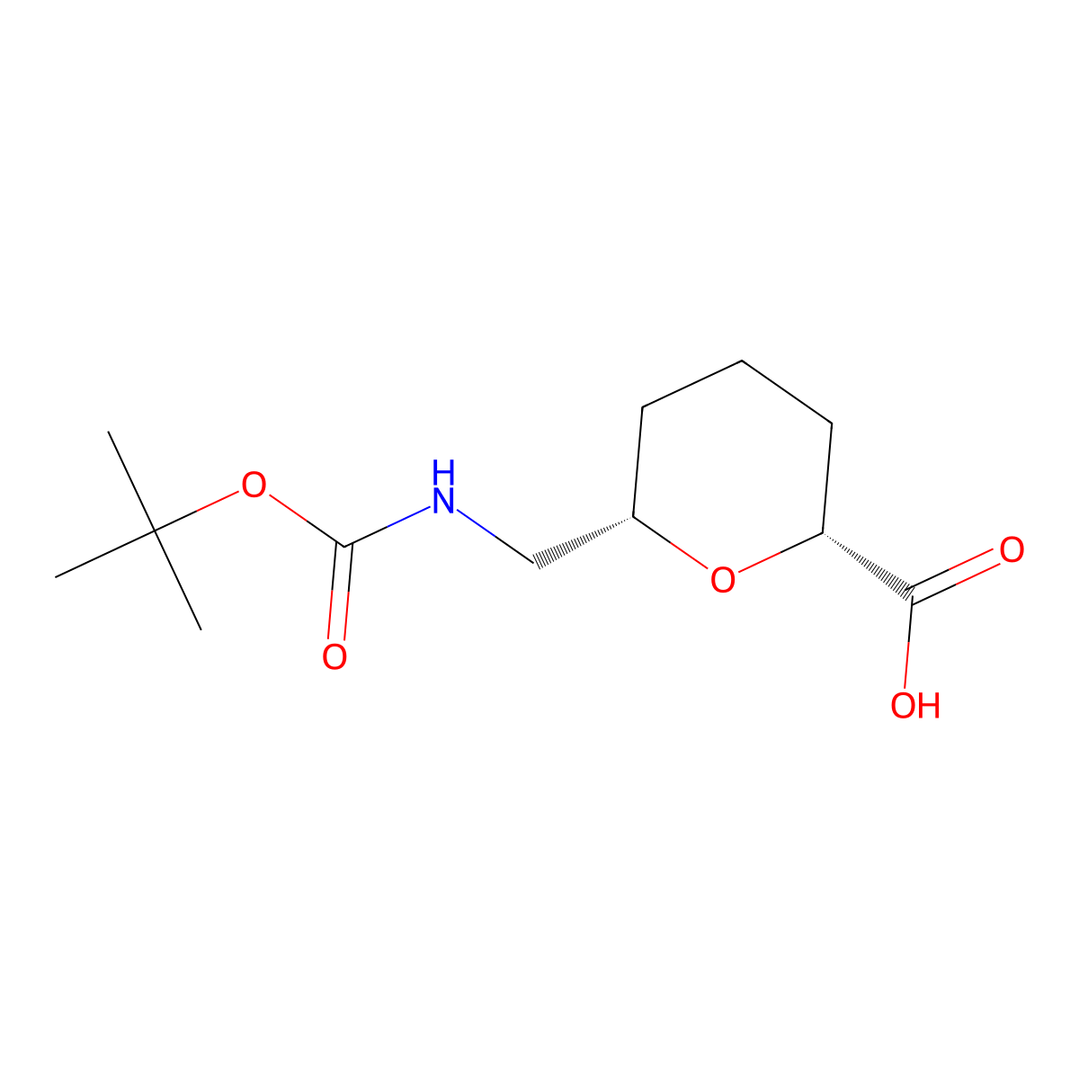 rac-(2R,6S)-6-((((tert-butoxy)carbonyl)amino)methyl)oxane-2-carboxylic acid molecular structure, CAS 2380877-69-8