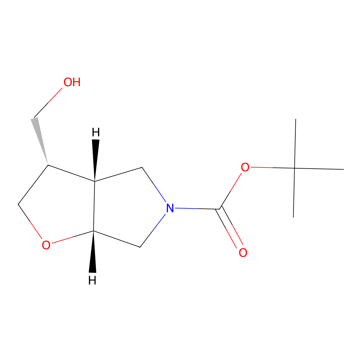 rac-tert-butyl (3R,3aS,6aS)-3-(hydroxymethyl)-hexahydro-2H-furo[2,3-c]pyrrole-5-carboxylate molecular structure, CAS 2380901-66-4