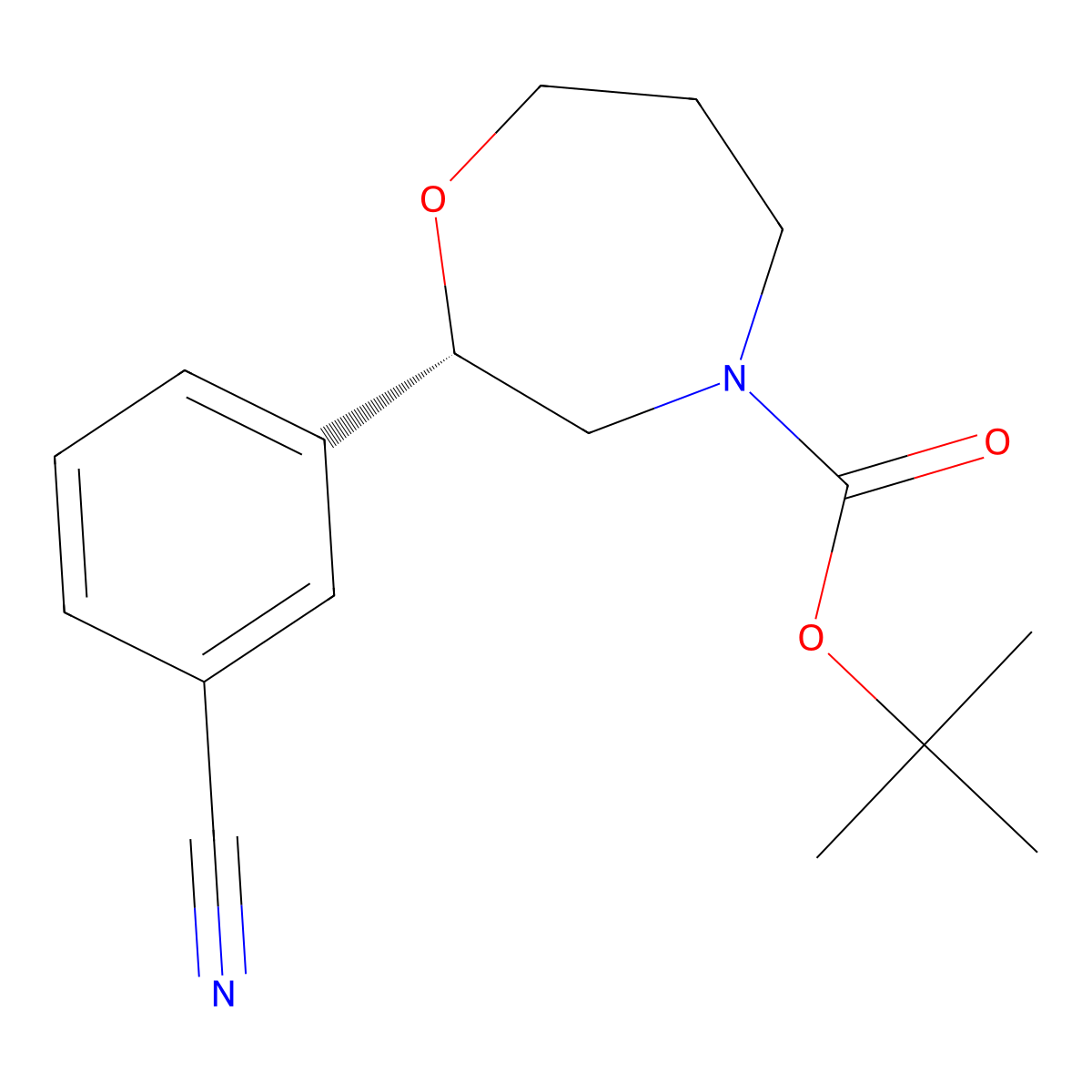 tert-butyl (S)-2-(3-cyanophenyl)-1,4-oxazepane-4-carboxylate molecular structure, CAS 2380903-90-0