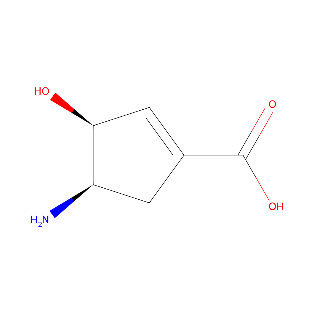 rac-(3R,4S)-4-amino-3-hydroxycyclopent-1-ene-1-carboxylic acid molecular structure, CAS 2380972-18-7