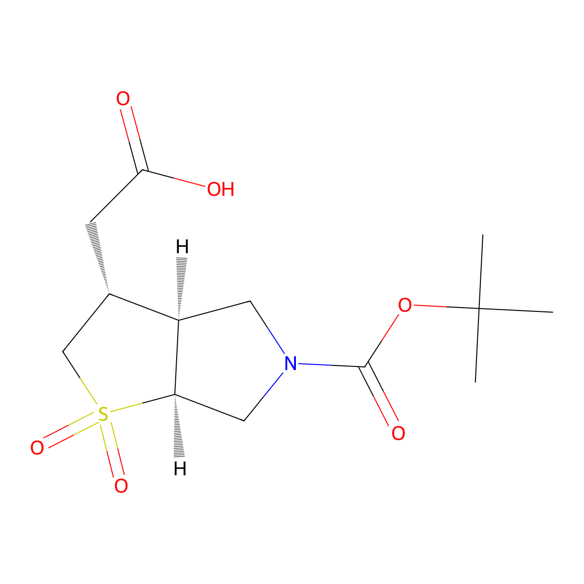 2-[(3R,3aS,6aS)-5-[(2-methylpropan-2-yl)oxycarbonyl]-1,1-dioxo-2,3,3a,4,6,6a-hexahydrothieno[2,3-c]pyrrol-3-yl]acetic acid molecular structure, CAS 2381079-74-7