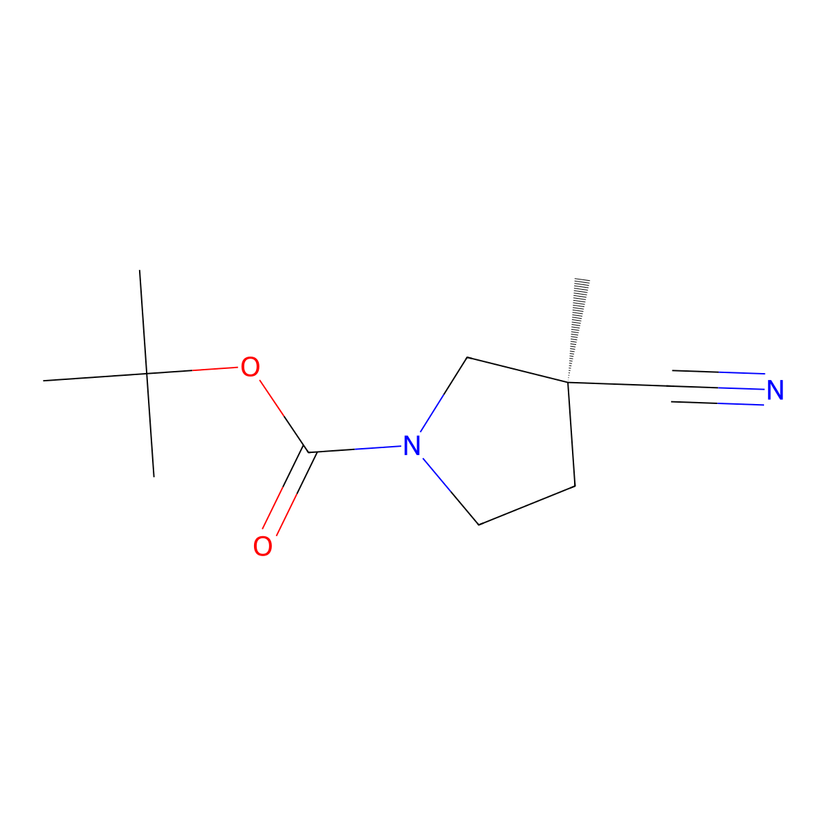 tert-butyl (S)-3-cyano-3-methylpyrrolidine-1-carboxylate molecular structure, CAS 2381125-99-9