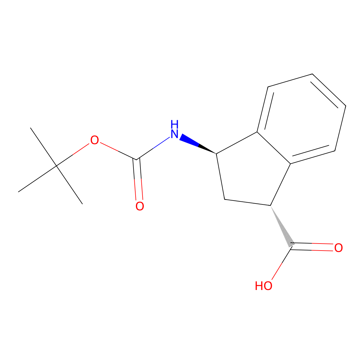 (1R,3R)-3-((tert-butoxycarbonyl)amino)-2,3-dihydro-1H-indene-1-carboxylic acid molecular structure, CAS 2381156-71-2