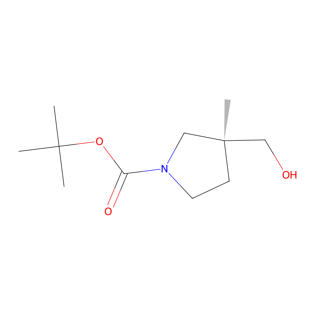 tert-butyl (3S)-3-(hydroxymethyl)-3-methyl-pyrrolidine-1-carboxylate molecular structure, CAS 2381204-10-8