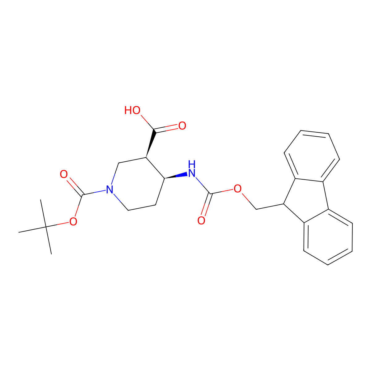(3R,4S)-4-((((9H-fluoren-9-yl)methoxy)carbonyl)amino)-1-(tert-butoxycarbonyl)piperidine-3-carboxylic acid molecular structure, CAS 2381208-66-6