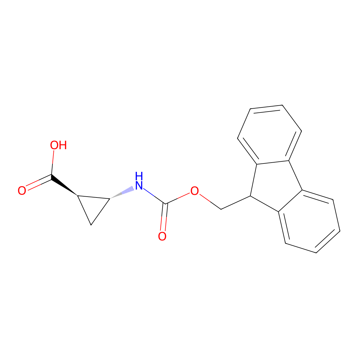 (1R,2R)-2-[[(9H-Fluoren-9-ylmethoxy)carbonyl]amino]cyclopropanecarboxylic acid molecular structure, CAS 2381317-12-8