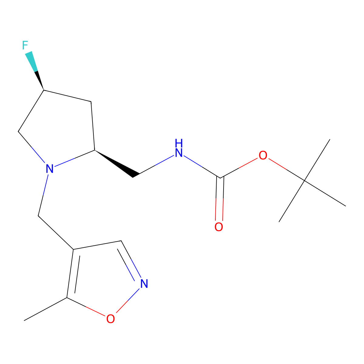 tert-butyl N-{[(2S,4S)-4-fluoro-1-[(5-methyl-1,2-oxazol-4-yl)methyl]pyrrolidin-2-yl]methyl}carbamate molecular structure, CAS 2381323-24-4