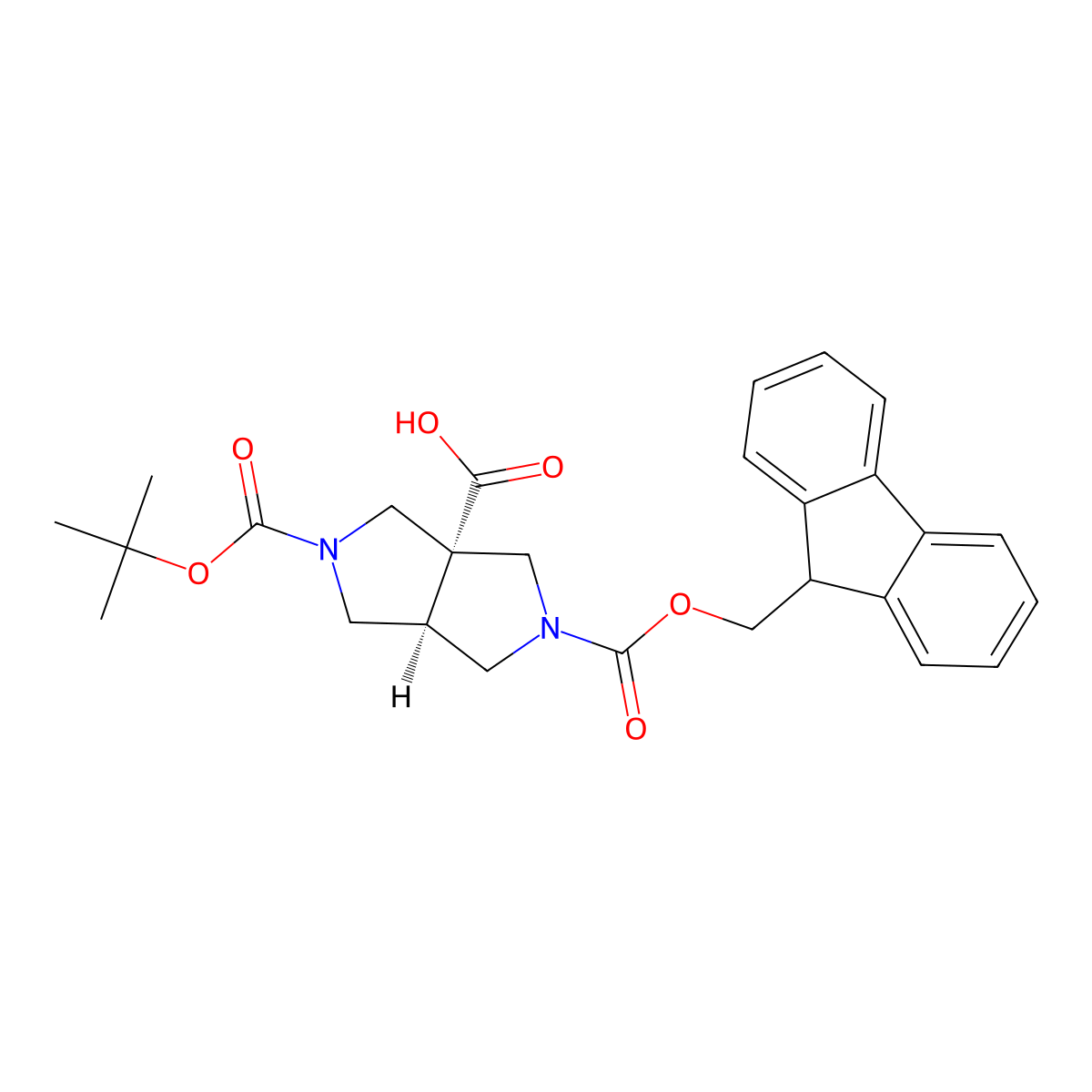 (3aS,6aS)-5-tert-butoxycarbonyl-2-(9H-fluoren-9-ylmethoxycarbonyl)-3,4,6,6a-tetrahydro-1H-pyrrolo[3,4-c]pyrrole-3a-carboxylic acid molecular structure, CAS 2381325-04-6