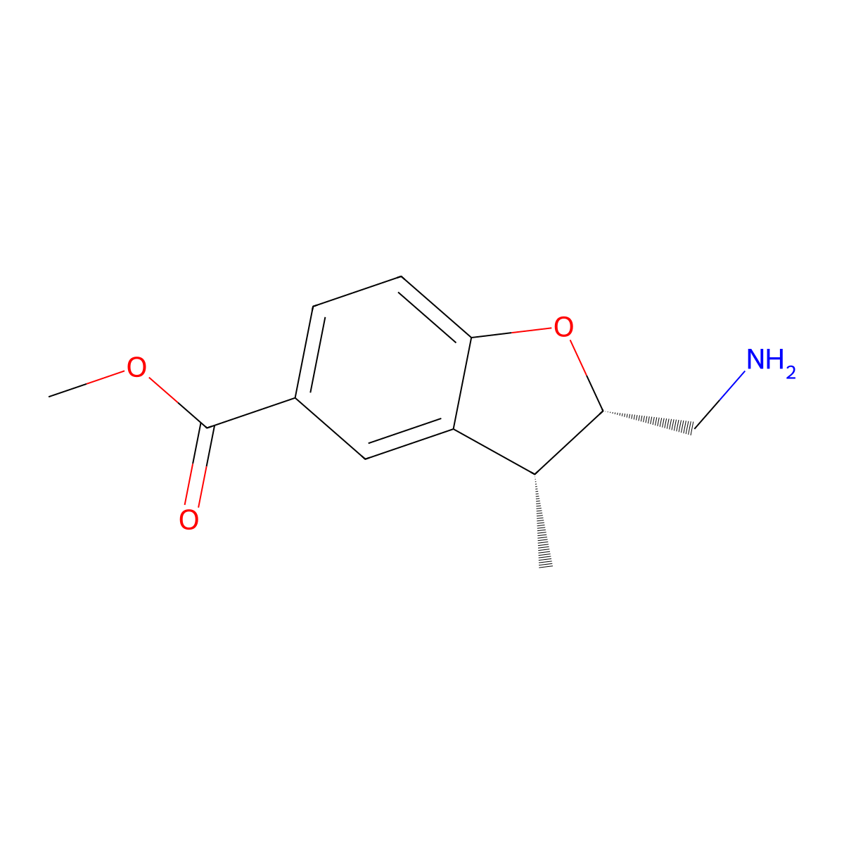 rac-methyl (2R,3S)-2-(aminomethyl)-3-methyl-2,3-dihydro-1-benzofuran-5-carboxylate molecular structure, CAS 2381394-04-1