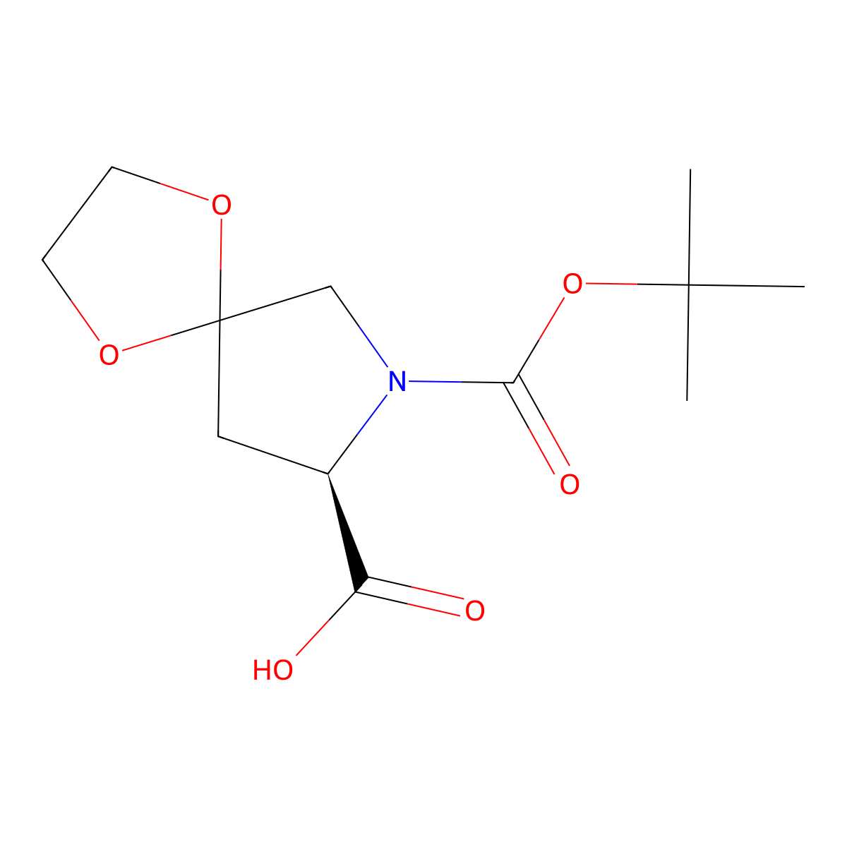 (8R)-7-[(tert-butoxy)carbonyl]-1,4-dioxa-7-azaspiro[4.4]nonane-8-carboxylic acid molecular structure, CAS 2381436-06-0
