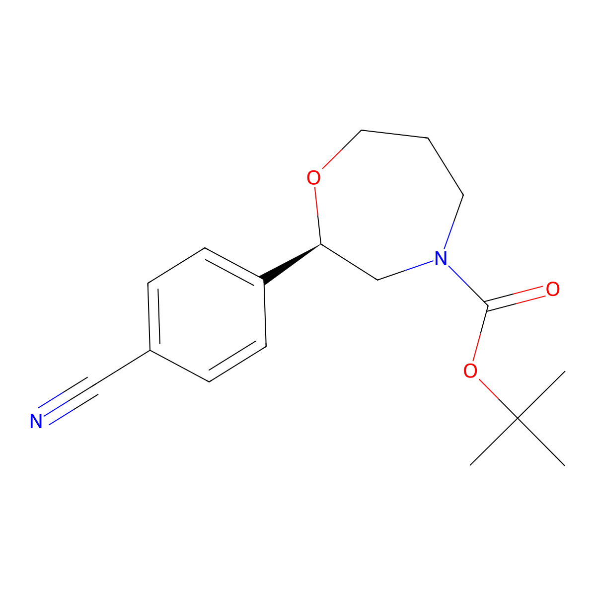 tert-butyl (R)-2-(4-cyanophenyl)-1,4-oxazepane-4-carboxylate molecular structure, CAS 2381469-96-9