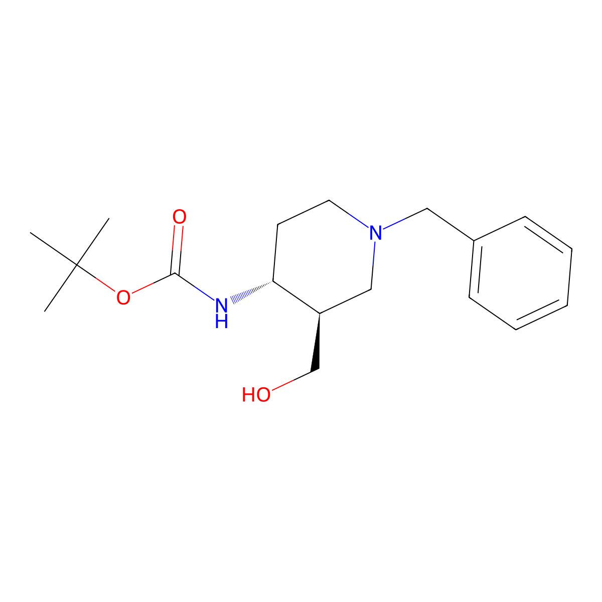 rac-tert-butyl N-[(3R,4R)-1-benzyl-3-(hydroxymethyl)piperidin-4-yl]carbamate molecular structure, CAS 2381497-11-4