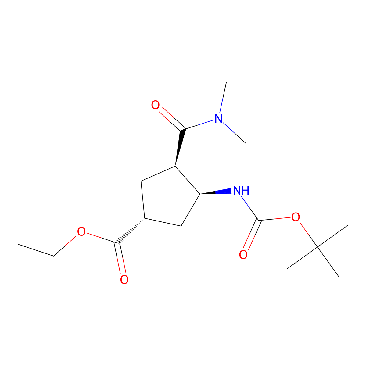 Ethyl (1R,3S,4R)-3-[(tert-butoxycarbonyl)amino]-4-[(dimethylamino)carbonyl]cyclopentanecarboxylate molecular structure, CAS 2381511-31-3