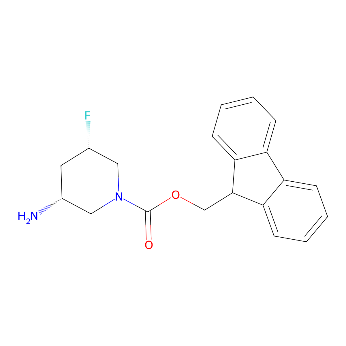 rac-(9H-fluoren-9-yl)methyl (3R,5S)-3-amino-5-fluoropiperidine-1-carboxylate molecular structure, CAS 2381530-78-3