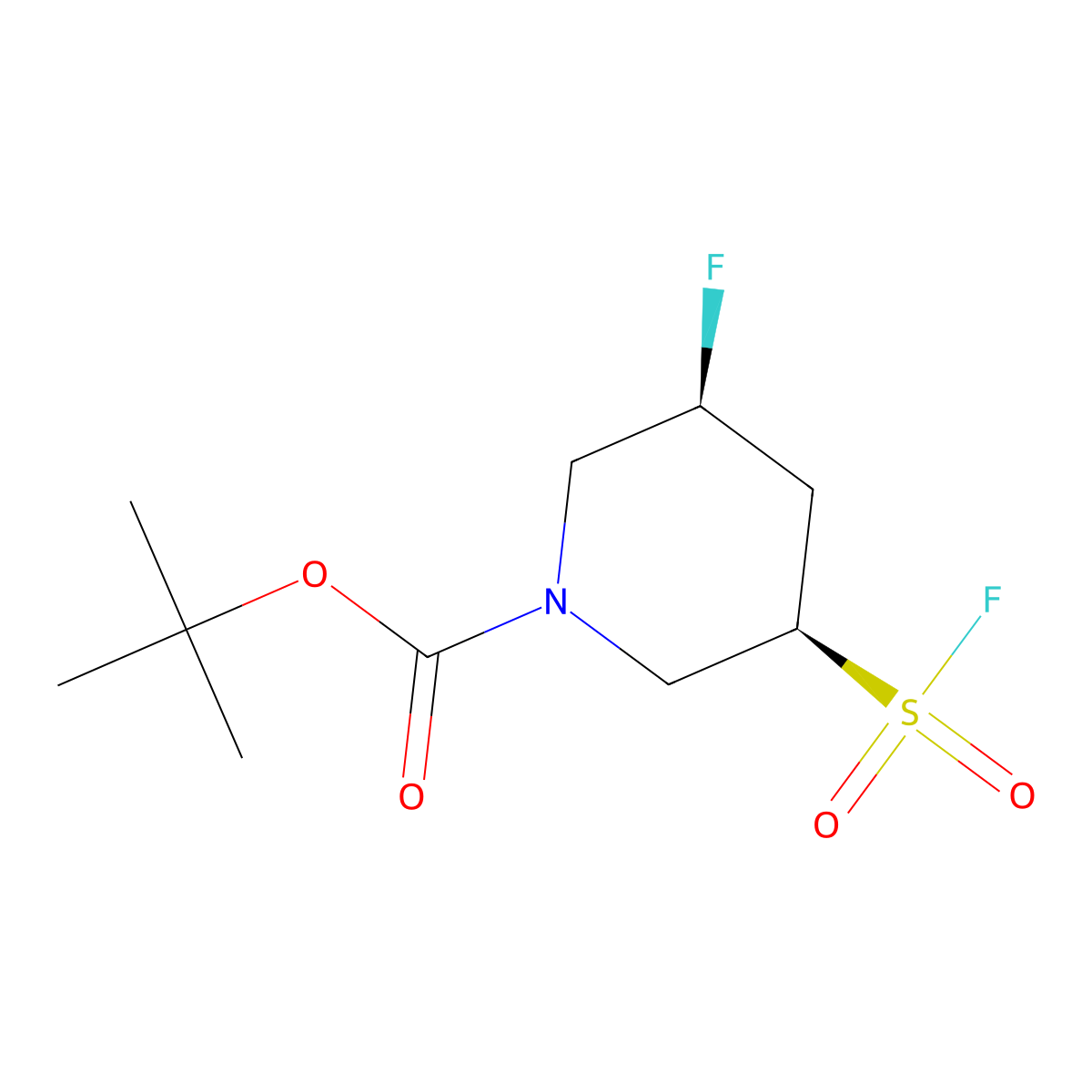 rac-tert-butyl (3R,5S)-3-fluoro-5-(fluorosulfonyl)piperidine-1-carboxylate molecular structure, CAS 2381610-37-1