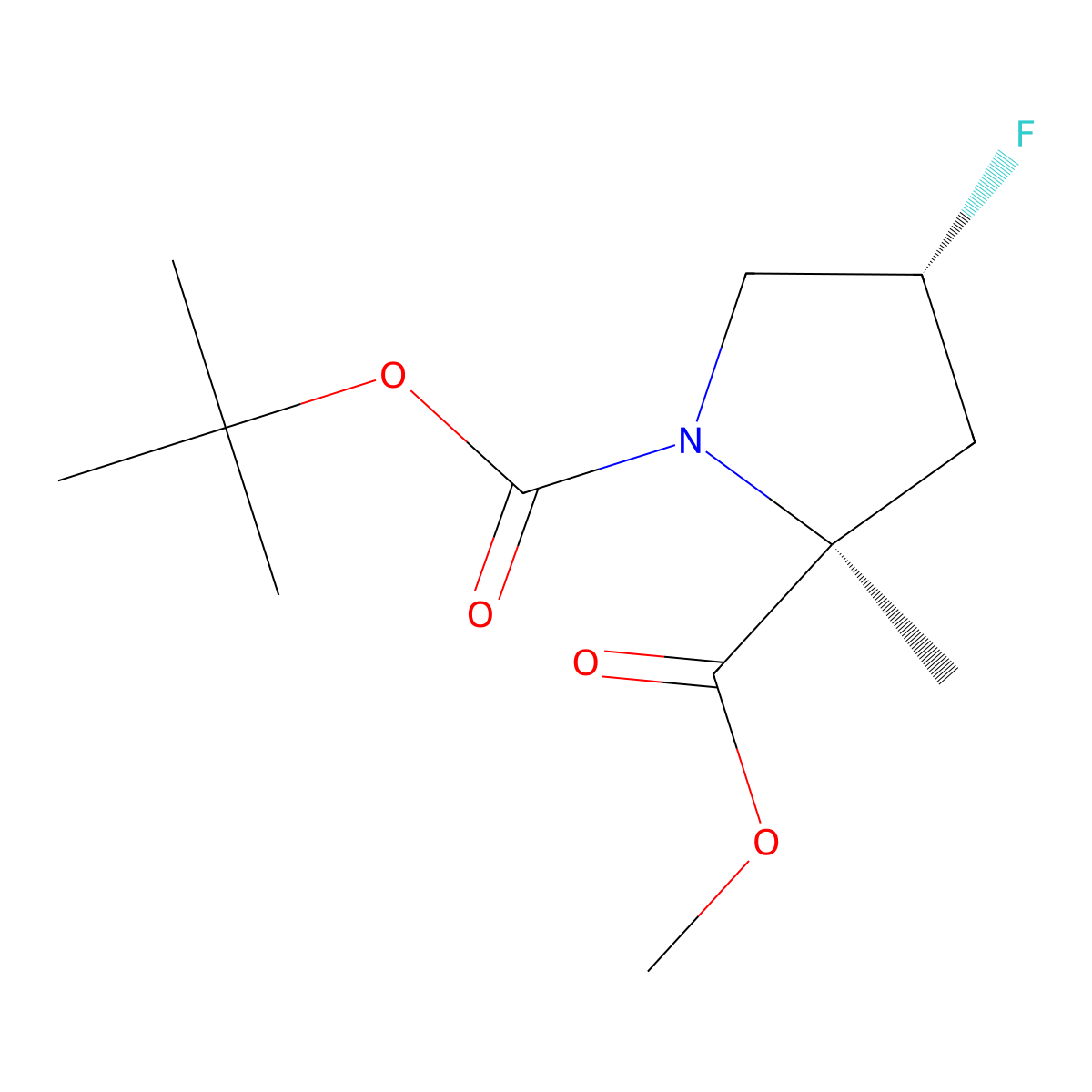 1-(tert-butyl) 2-methyl (2S,4R)-4-fluoro-2-methylpyrrolidine-1,2-dicarboxylate molecular structure, CAS 2381663-51-8