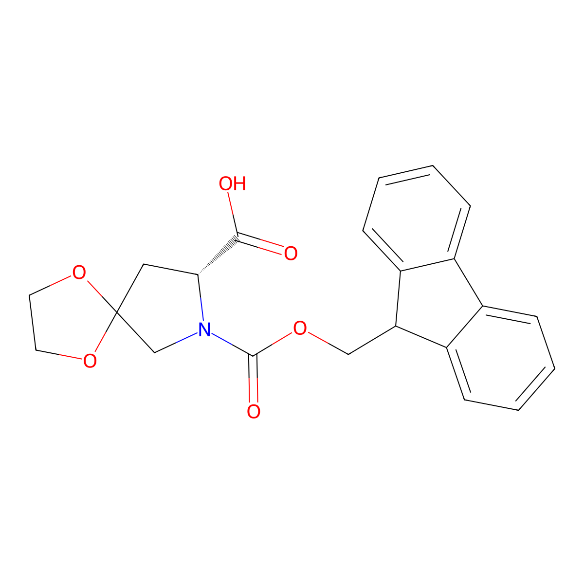 (8R)-7-{[(9H-fluoren-9-yl)methoxy]carbonyl}-1,4-dioxa-7-azaspiro[4.4]nonane-8-carboxylic acid molecular structure, CAS 2381715-57-5
