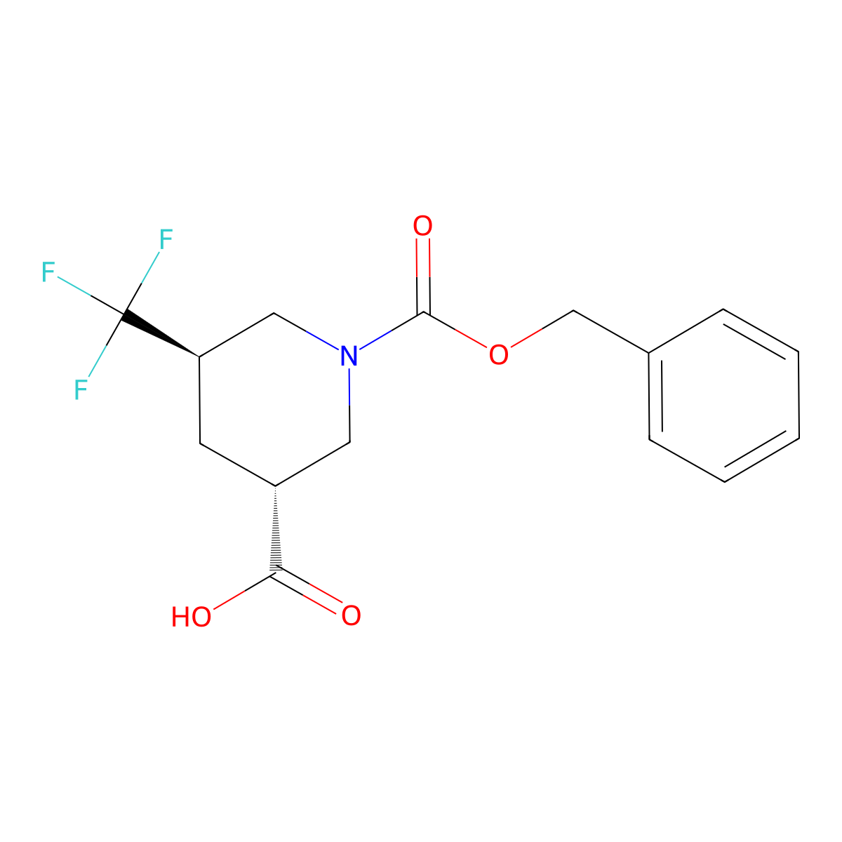 trans-1-((Benzyloxy)carbonyl)-5-(trifluoromethyl)piperidine-3-carboxylic acid molecular structure, CAS 2381752-98-1