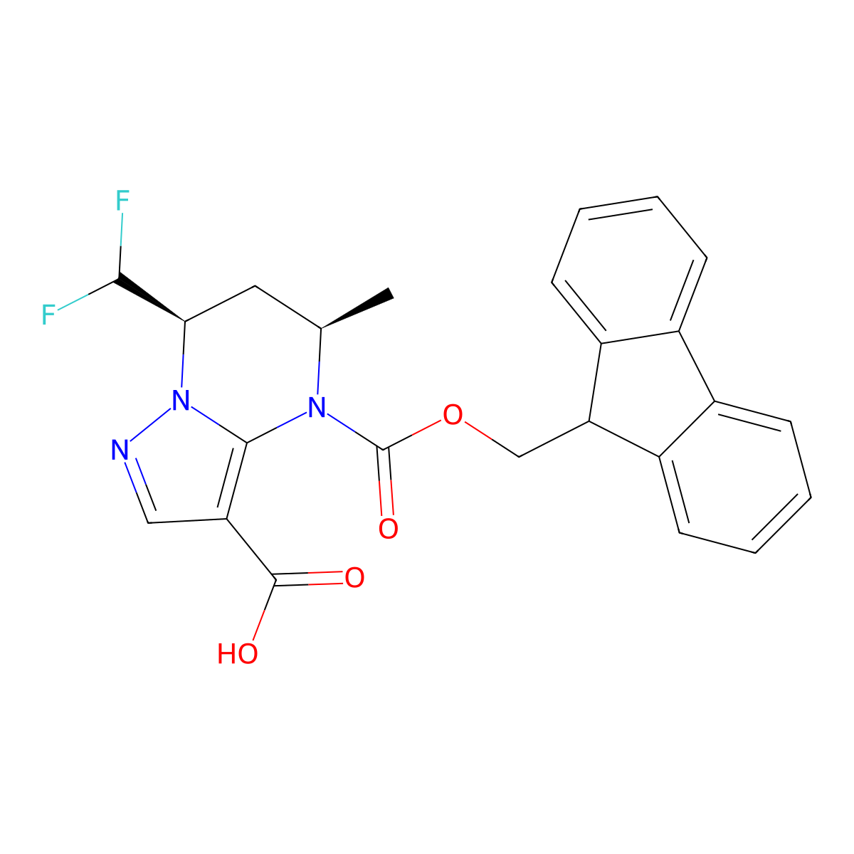 rac-(5R,7R)-7-(difluoromethyl)-4-{[(9H-fluoren-9-yl)methoxy]carbonyl}-5-methyl-4H,5H,6H,7H-pyrazolo[1,5-a]pyrimidine-3-carboxylic acid molecular structure, CAS 2381776-47-0
