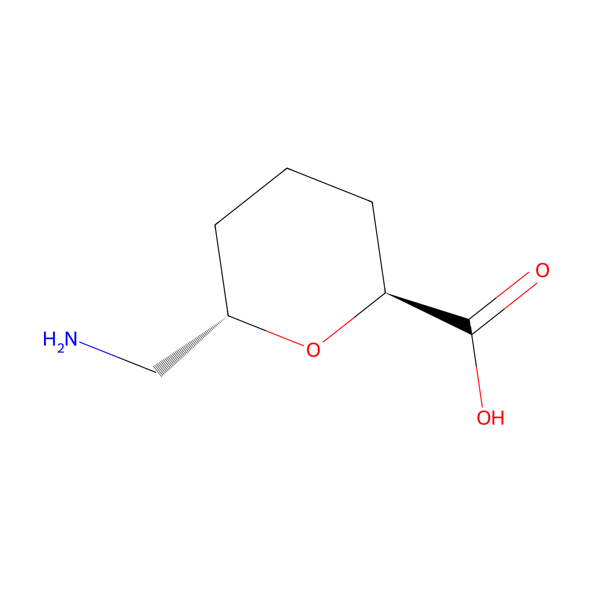 rac-(2R,6R)-6-(aminomethyl)oxane-2-carboxylic acid molecular structure, CAS 2381778-56-7