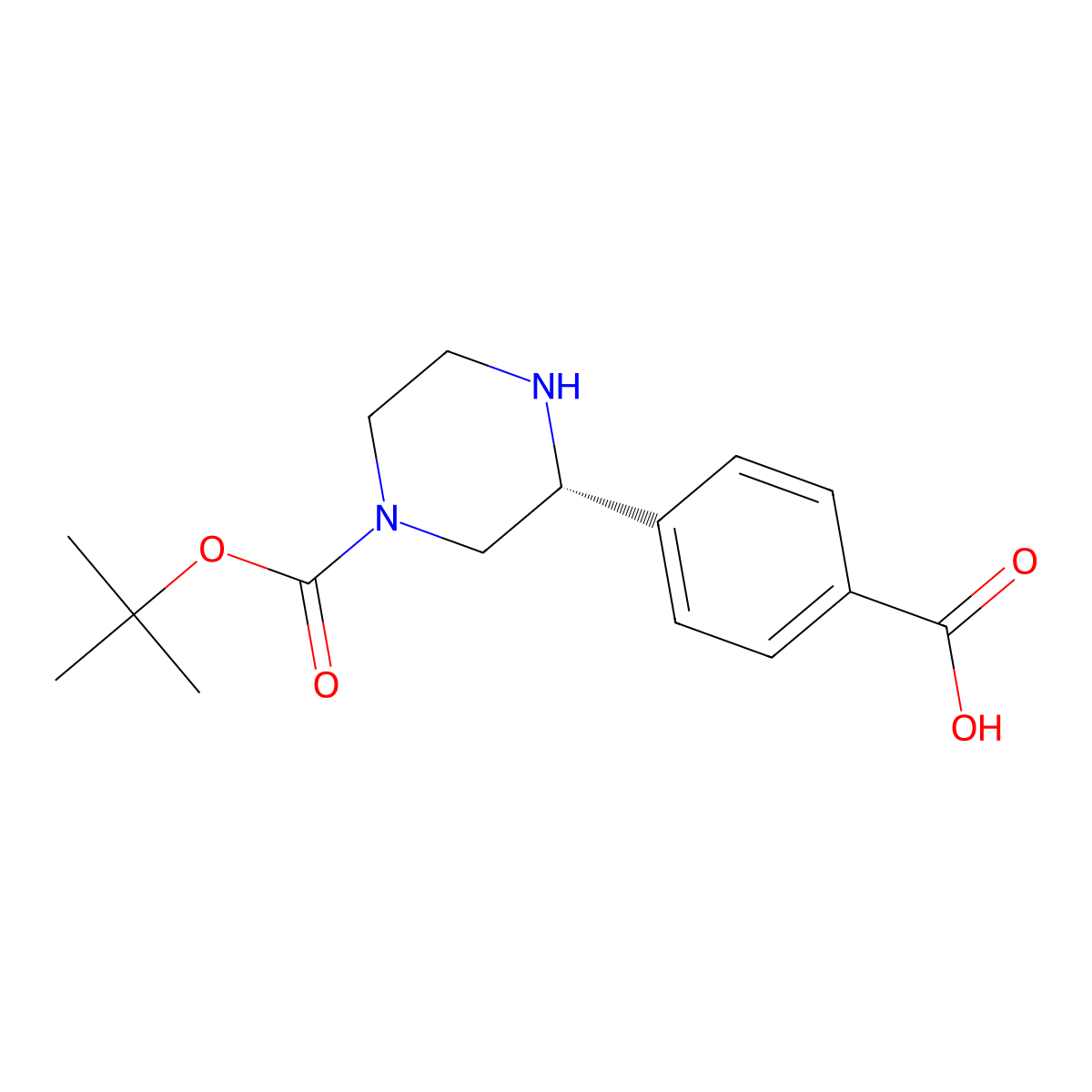 (R)-4-(4-(tert-butoxycarbonyl)piperazin-2-yl)benzoic acid molecular structure, CAS 2381809-25-0