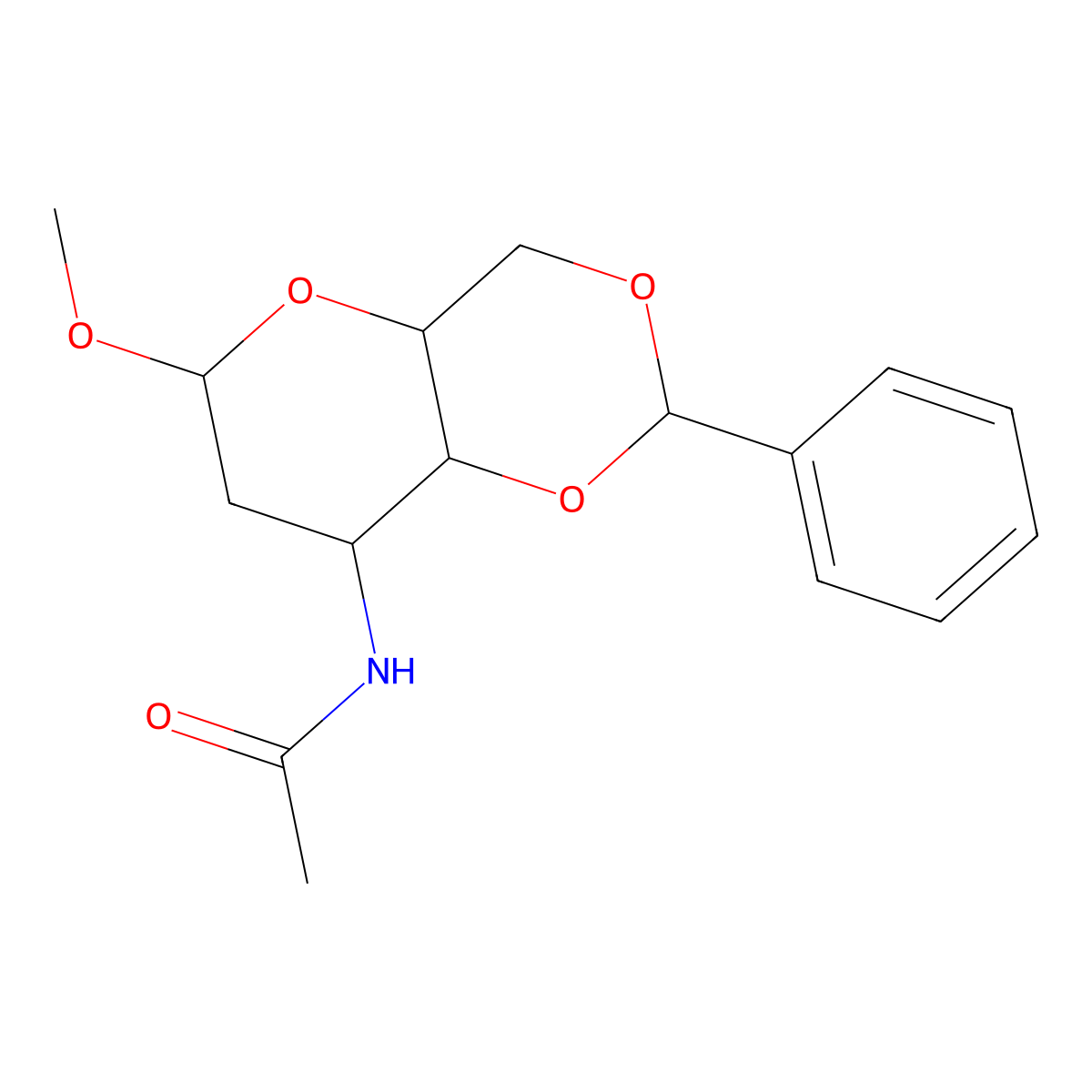 N-(6-methoxy-2-phenyl-4,4a,6,7,8,8a-hexahydropyrano[3,2-d][1,3]dioxin-8-yl)acetamide molecular structure, CAS 23819-31-0