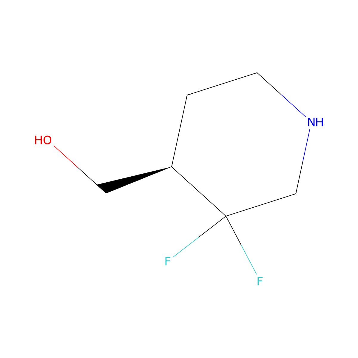 4-Piperidinemethanol, 3,3-difluoro-, (4R)- molecular structure, CAS 2381920-73-4