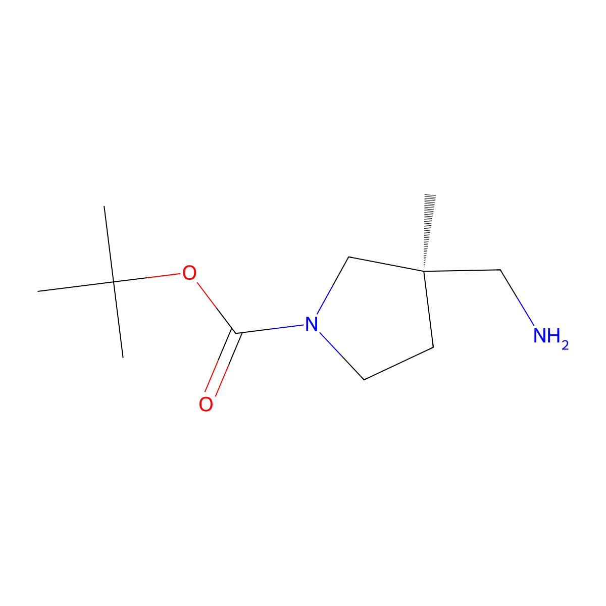 tert-butyl (3R)-3-(aminomethyl)-3-methylpyrrolidine-1-carboxylate molecular structure, CAS 2381930-86-3