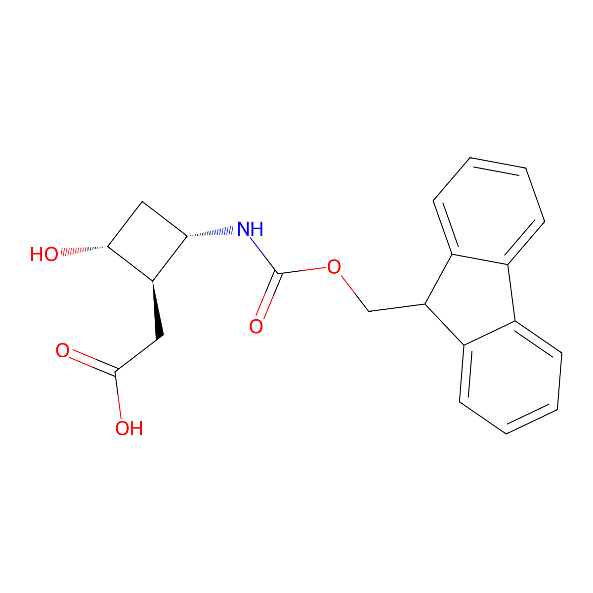 rac-2-[(1R,2S,4R)-2-({[(9H-fluoren-9-yl)methoxy]carbonyl}amino)-4-hydroxycyclobutyl]acetic acid molecular structure, CAS 2381935-93-7