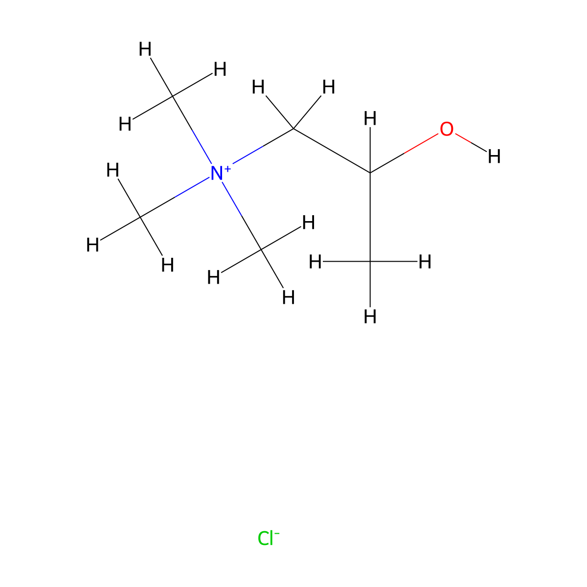 (2-Hydroxypropyl)trimethylammonium chloride molecular structure, CAS 2382-43-6