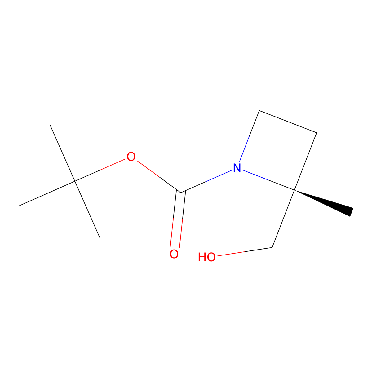 tert-butyl (2R)-2-(hydroxymethyl)-2-methyl-azetidine-1-carboxylate molecular structure, CAS 2382002-88-0