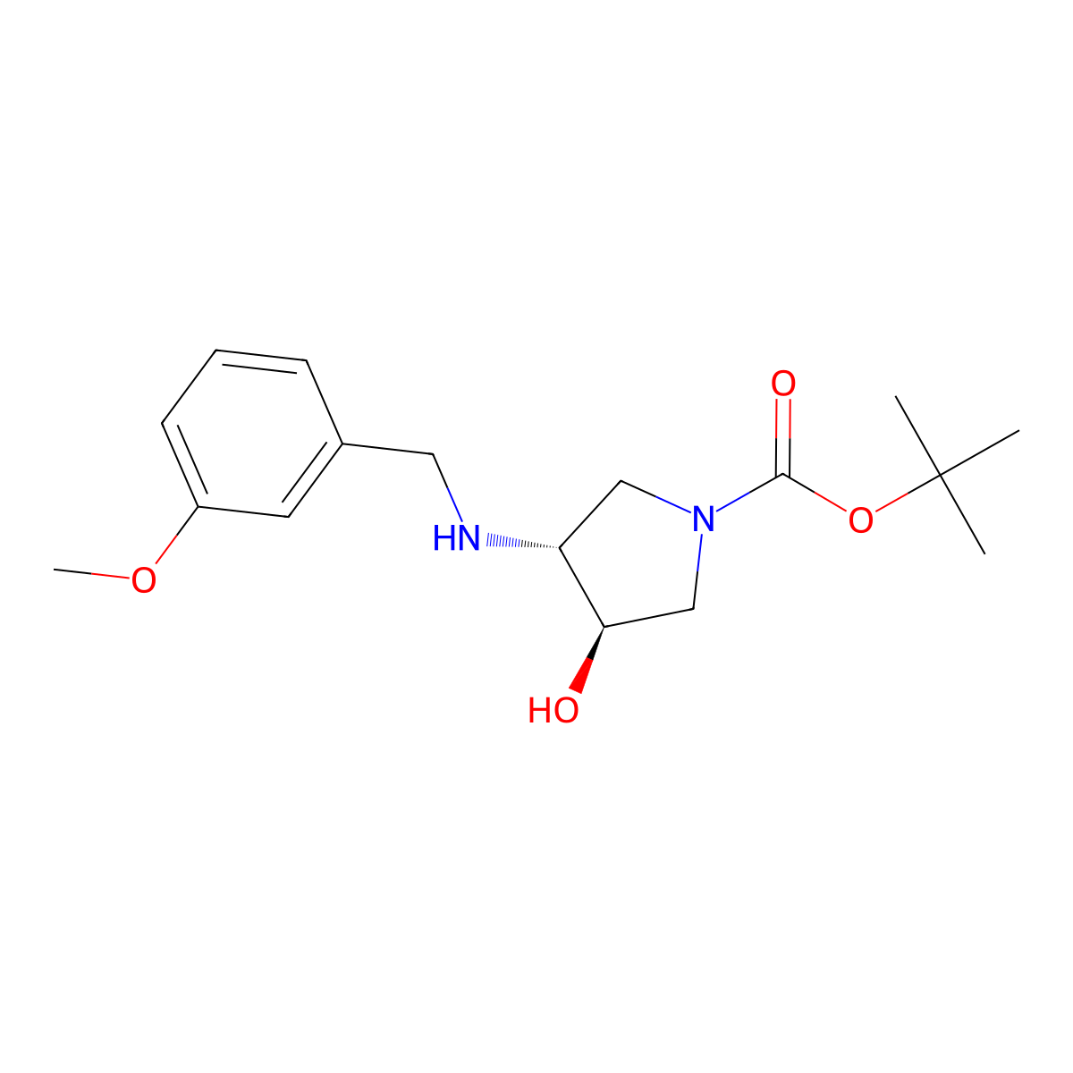 tert-butyl (3R,4R)-3-hydroxy-4-{[(3-methoxyphenyl)methyl]amino}pyrrolidine-1-carboxylate molecular structure, CAS 2382016-83-1