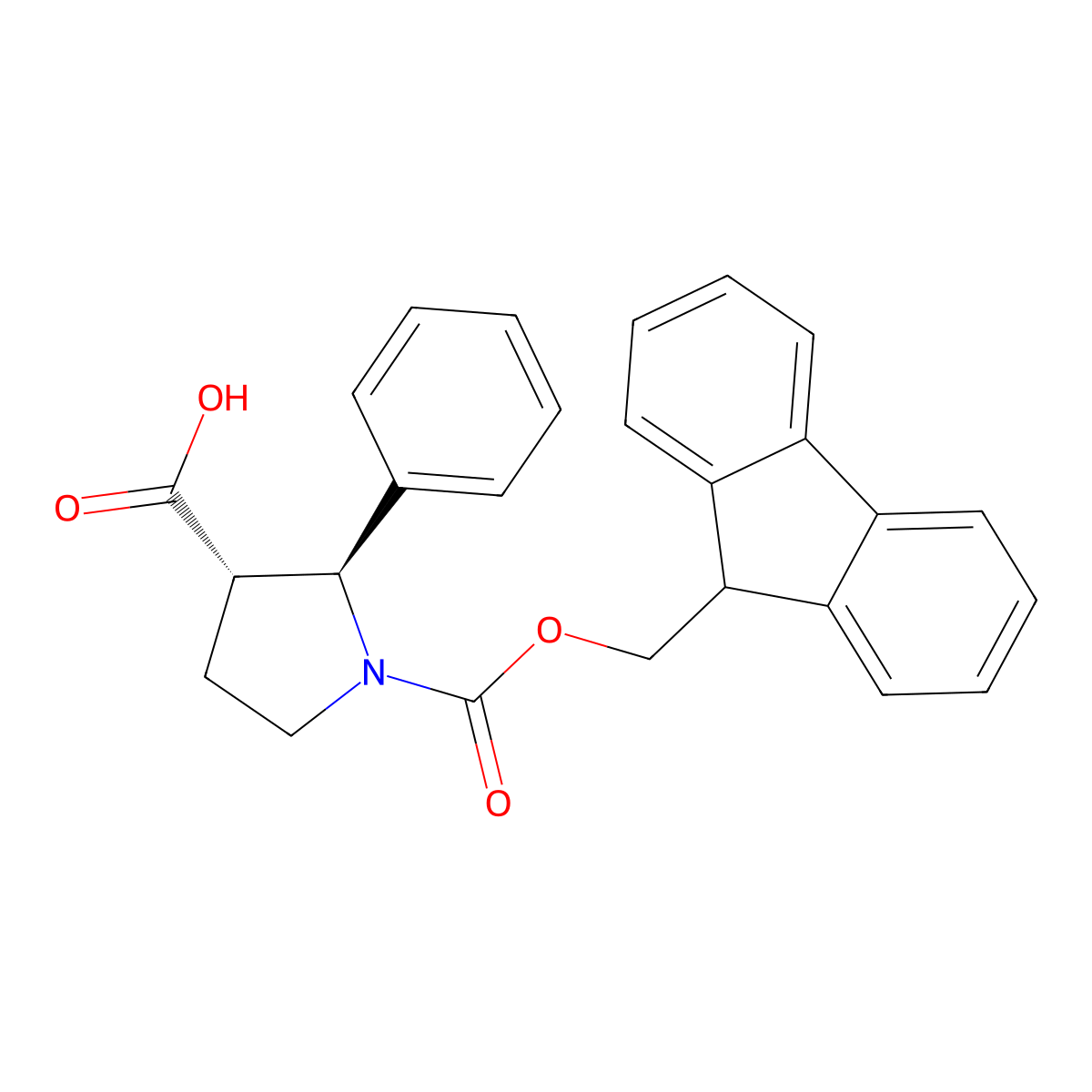 (2S,3S)-1-(((9H-fluoren-9-yl)methoxy)carbonyl)-2-phenylpyrrolidine-3-carboxylic acid molecular structure, CAS 2382034-11-7