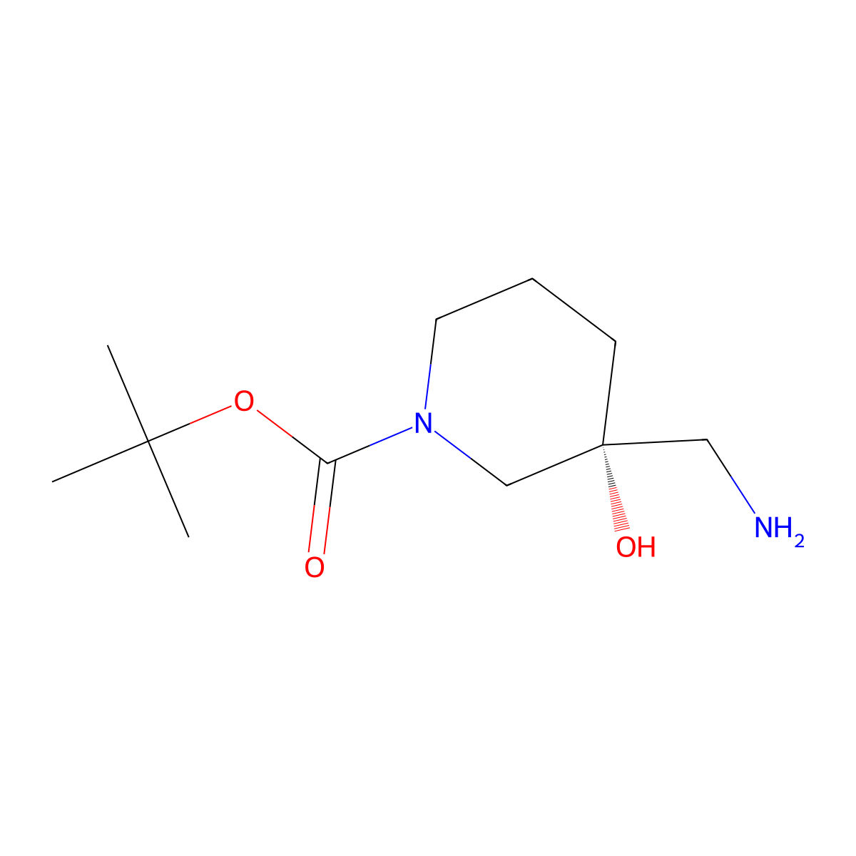 tert-butyl (3R)-3-(aminomethyl)-3-hydroxy-piperidine-1-carboxylate molecular structure, CAS 2382072-66-2
