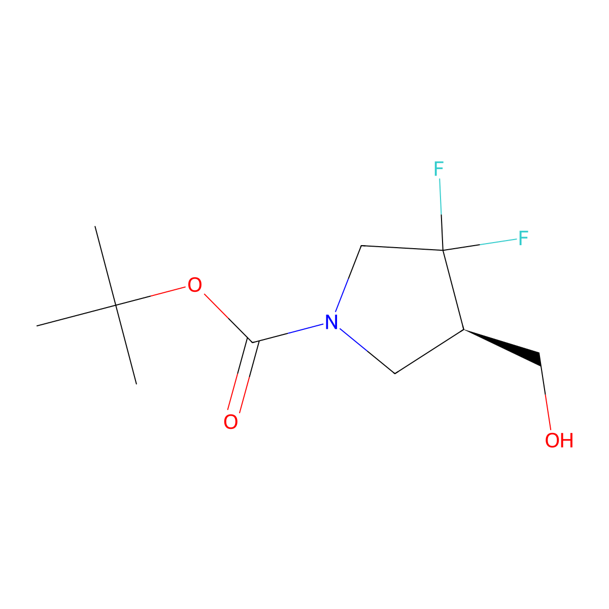 tert-butyl (4R)-3,3-difluoro-4-(hydroxymethyl)pyrrolidine-1-carboxylate molecular structure, CAS 2382120-13-8