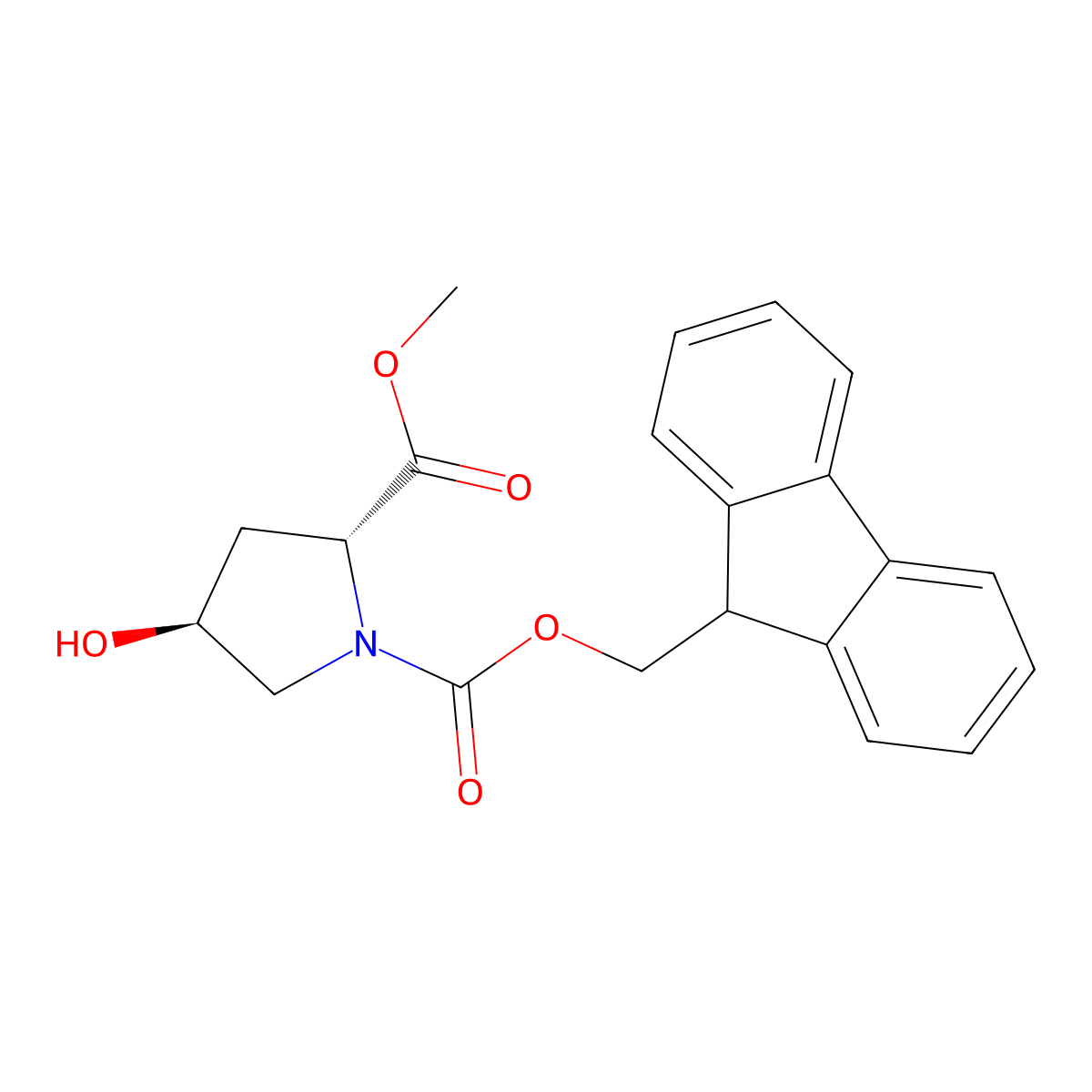 1-(9H-fluoren-9-yl)methyl 2-methyl (2R,4S)-4-hydroxypyrrolidine-1,2-dicarboxylate molecular structure, CAS 2382163-70-2