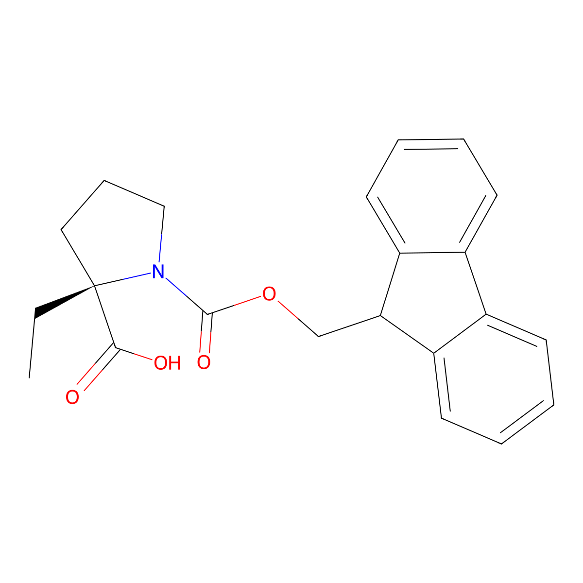 (S)-1-(((9H-fluoren-9-yl)methoxy)carbonyl)-2-ethylpyrrolidine-2-carboxylic acid molecular structure, CAS 2382168-95-6