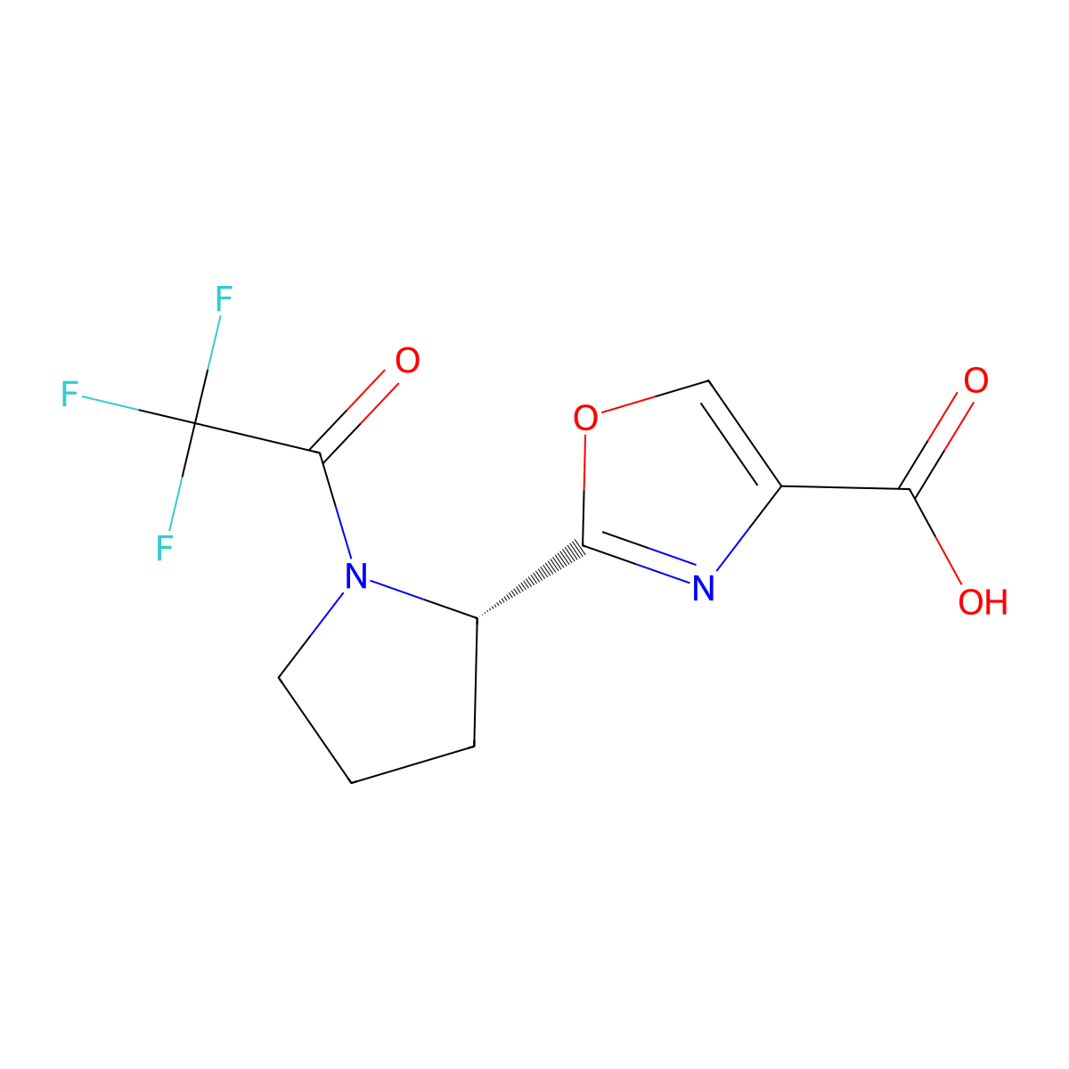 2-[(2S)-1-(trifluoroacetyl)pyrrolidin-2-yl]-1,3-oxazole-4-carboxylic acid molecular structure, CAS 2382179-40-8