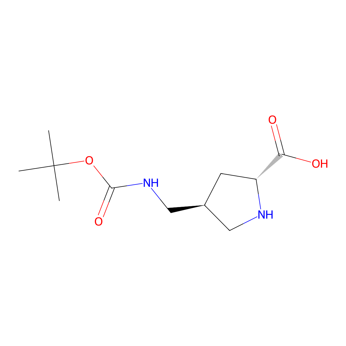 (2R,4S)-4-[(tert-Butoxycarbonylamino)methyl]pyrrolidine-2-carboxylic acid molecular structure, CAS 2382231-87-8