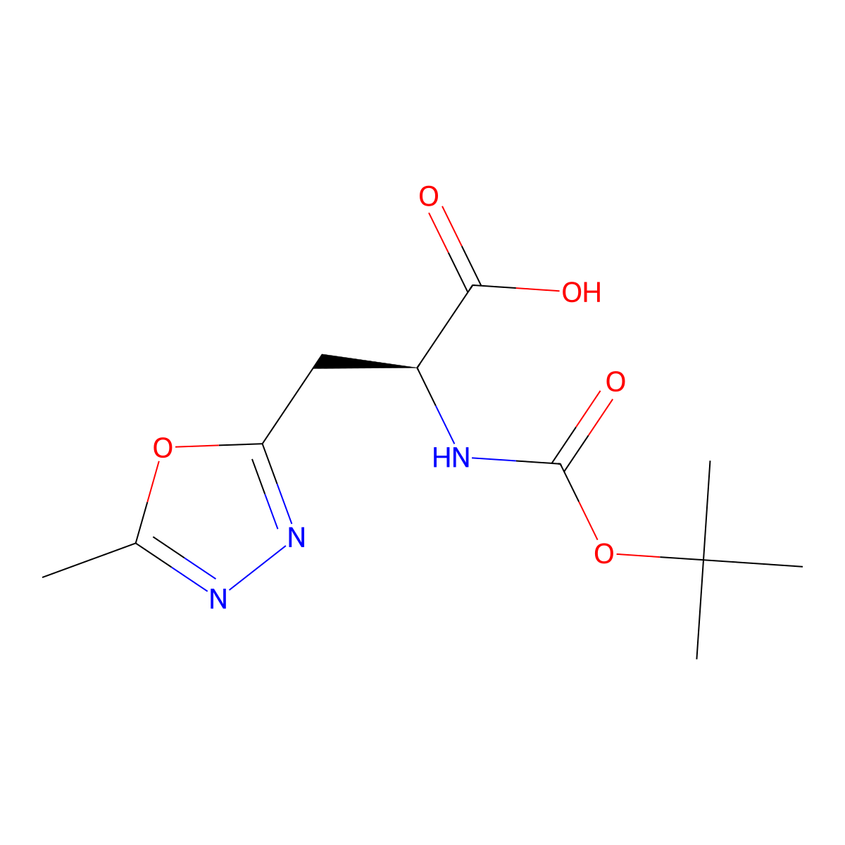 (2S)-2-{[(tert-butoxy)carbonyl]amino}-3-(5-methyl-1,3,4-oxadiazol-2-yl)propanoic acid molecular structure, CAS 2382332-08-1