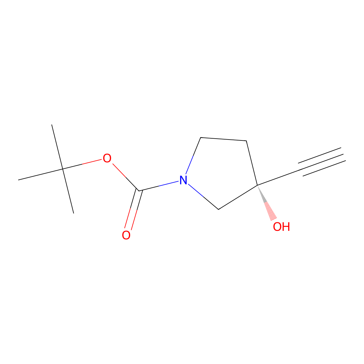 Tert-butyl (3R)-3-ethynyl-3-hydroxypyrrolidine-1-carboxylate molecular structure, CAS 2382334-73-6
