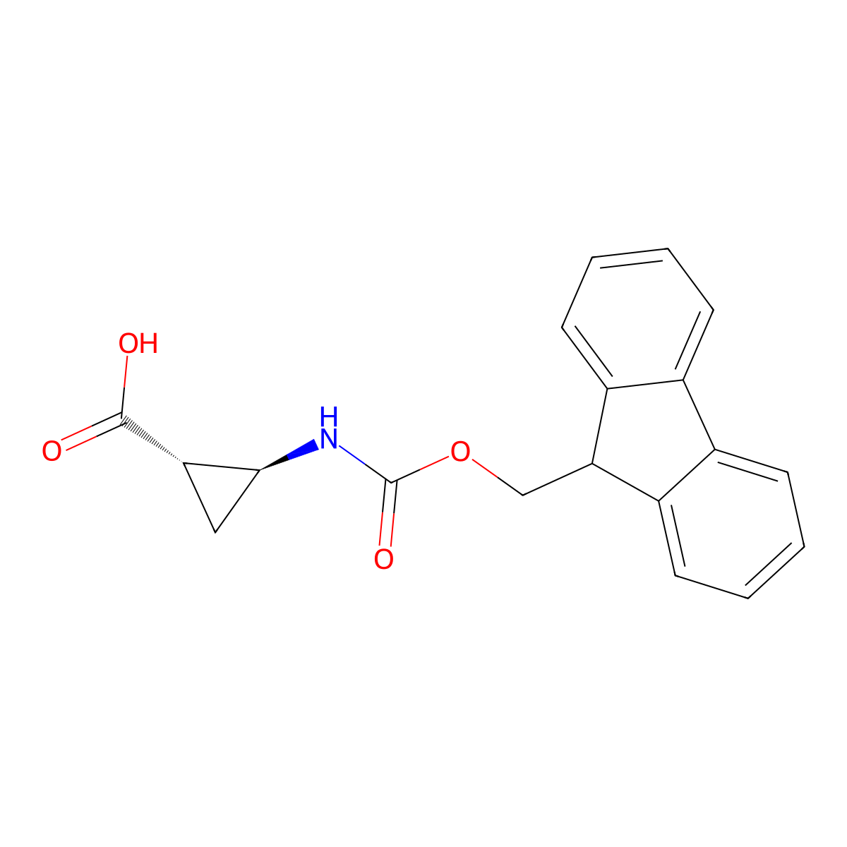 (1S,2S)-2-((((9H-fluoren-9-yl)methoxy)carbonyl)amino)cyclopropane-1-carboxylic acid molecular structure, CAS 2382364-56-7