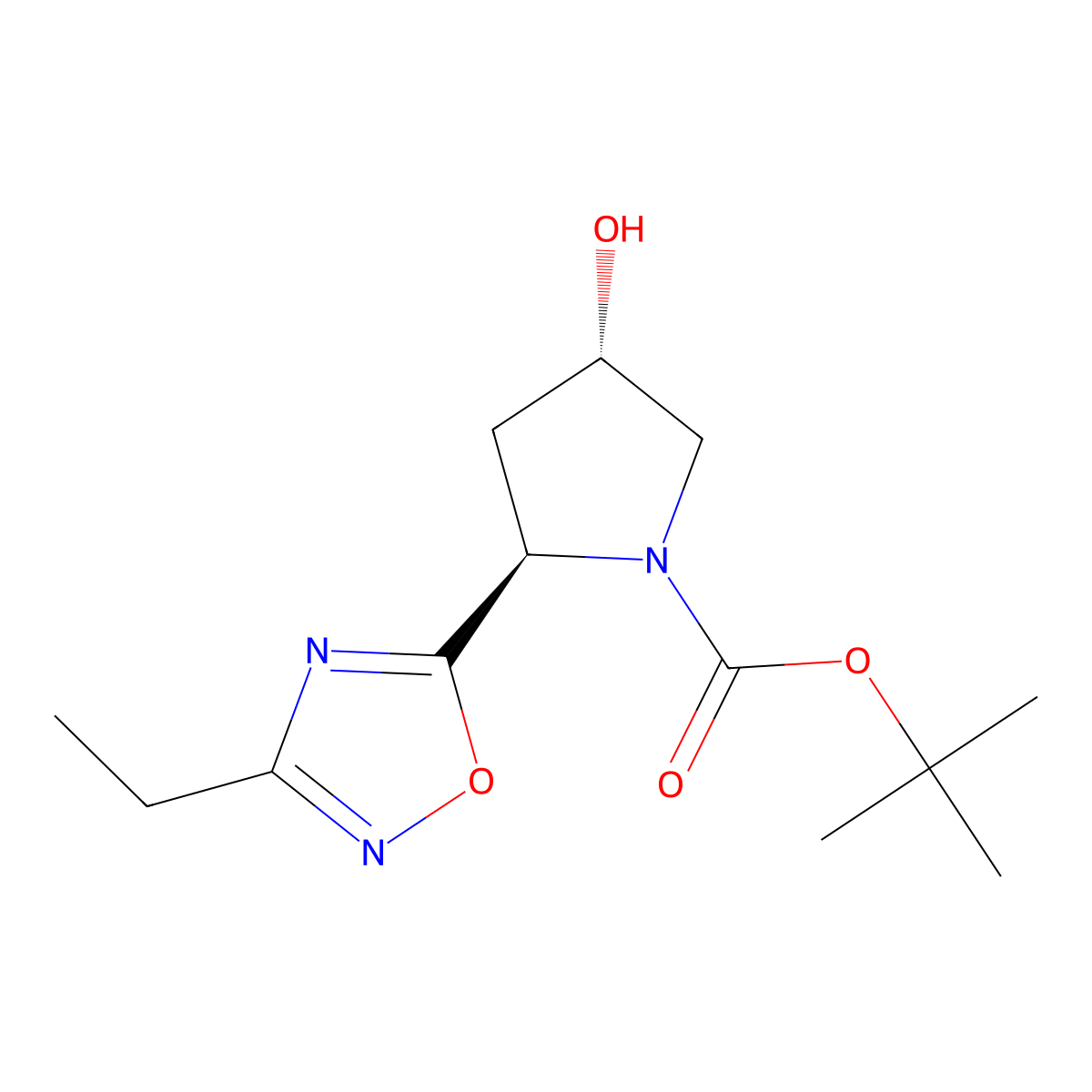 tert-butyl (2R,4S)-2-(3-ethyl-1,2,4-oxadiazol-5-yl)-4-hydroxypyrrolidine-1-carboxylate molecular structure, CAS 2382368-39-8