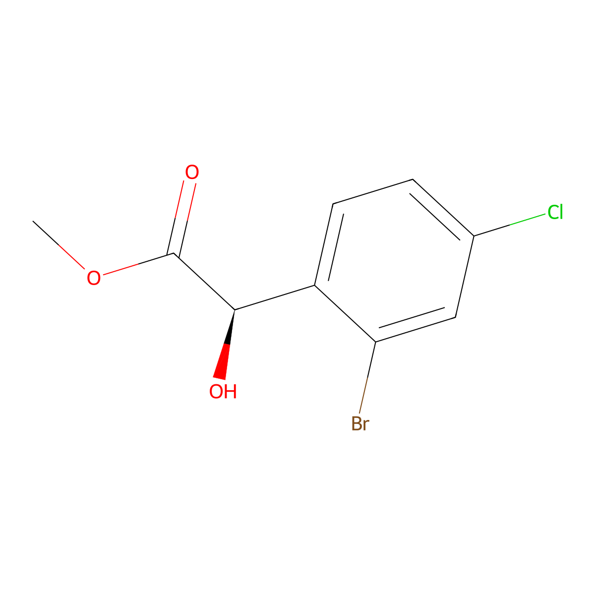 Methyl (2R)-2-(2-bromo-4-chlorophenyl)-2-hydroxyacetate molecular structure, CAS 2382393-07-7