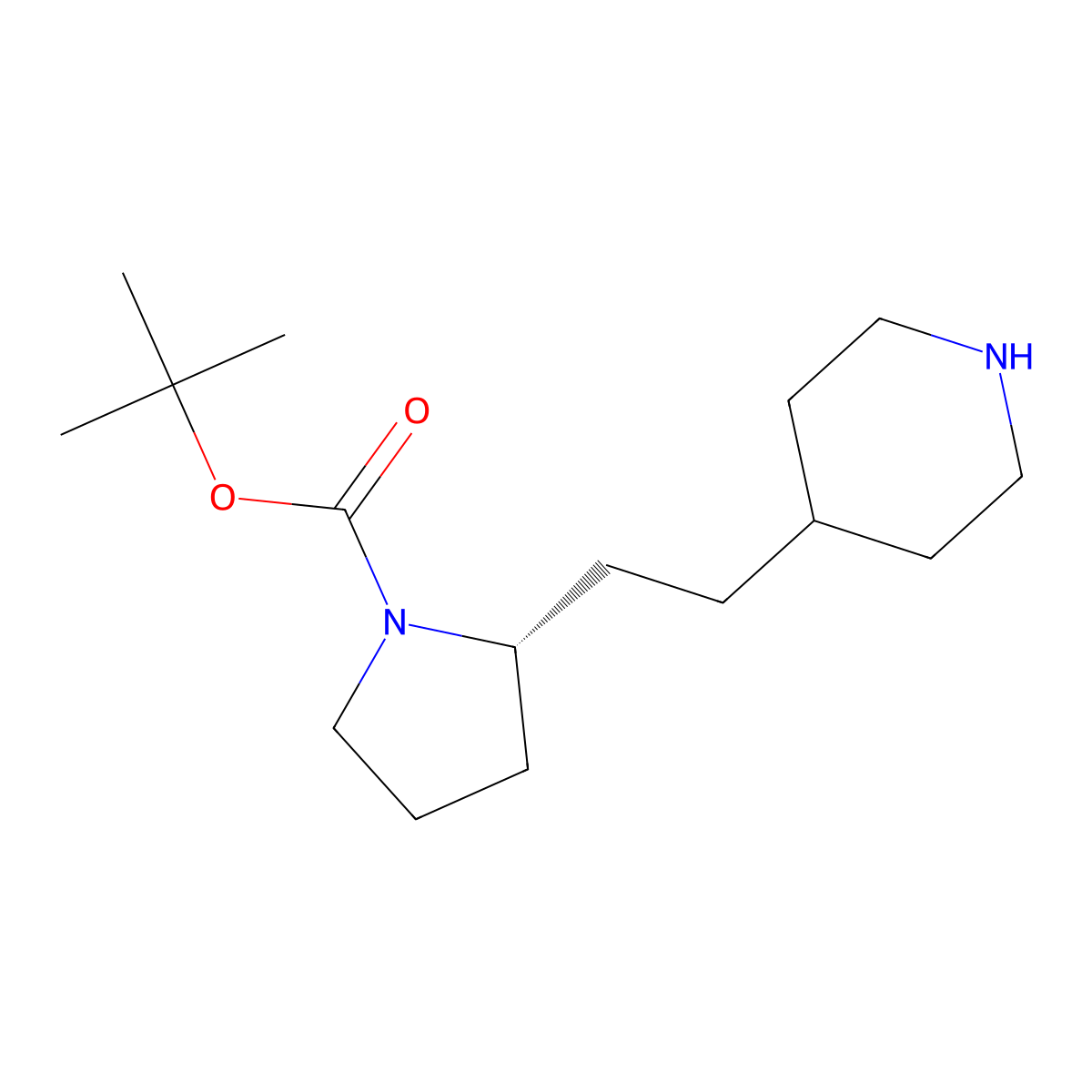 tert-butyl (2R)-2-[2-(piperidin-4-yl)ethyl]pyrrolidine-1-carboxylate molecular structure, CAS 2382447-94-9