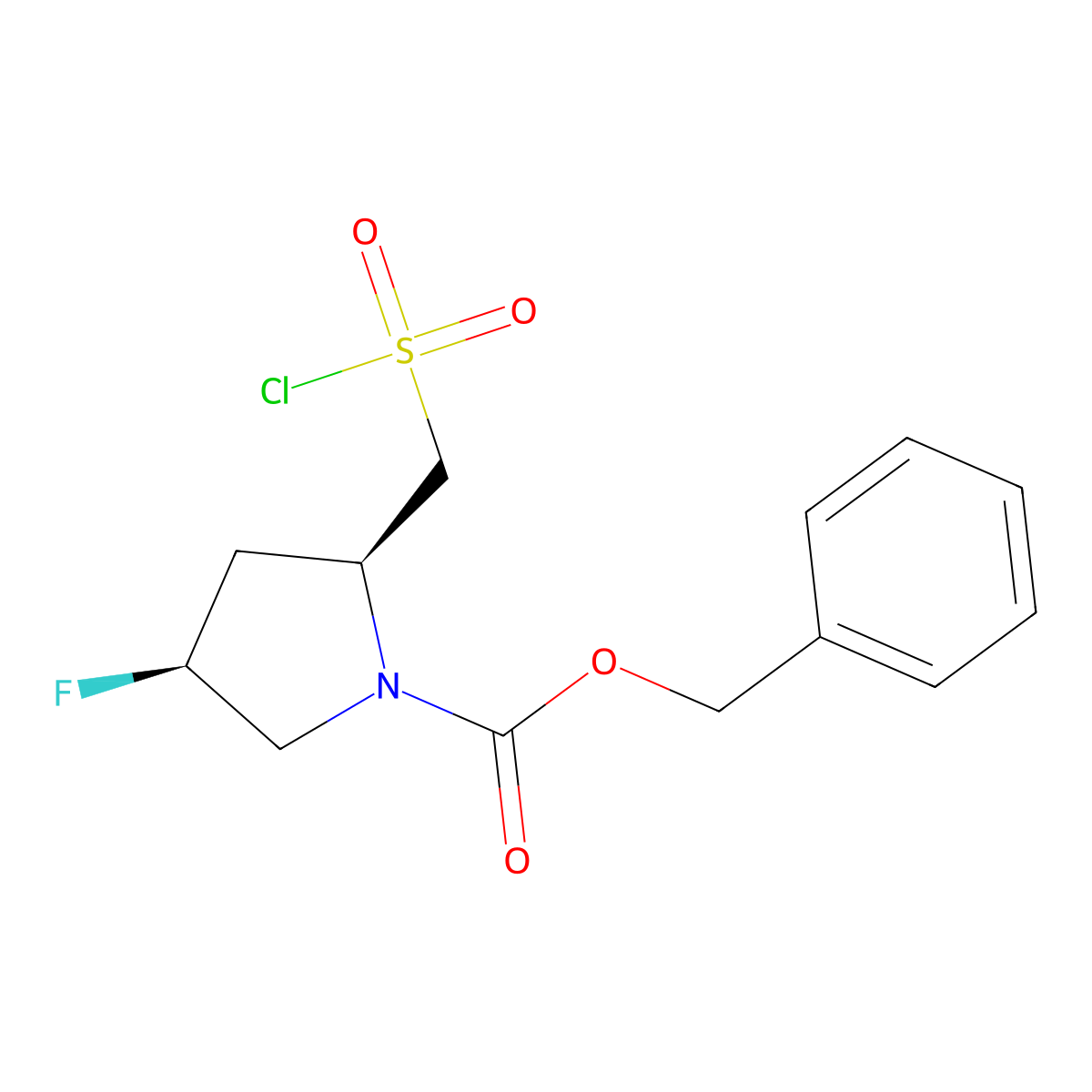 benzyl (2S,4S)-2-((chlorosulfonyl)methyl)-4-fluoropyrrolidine-1-carboxylate molecular structure, CAS 2382476-87-9