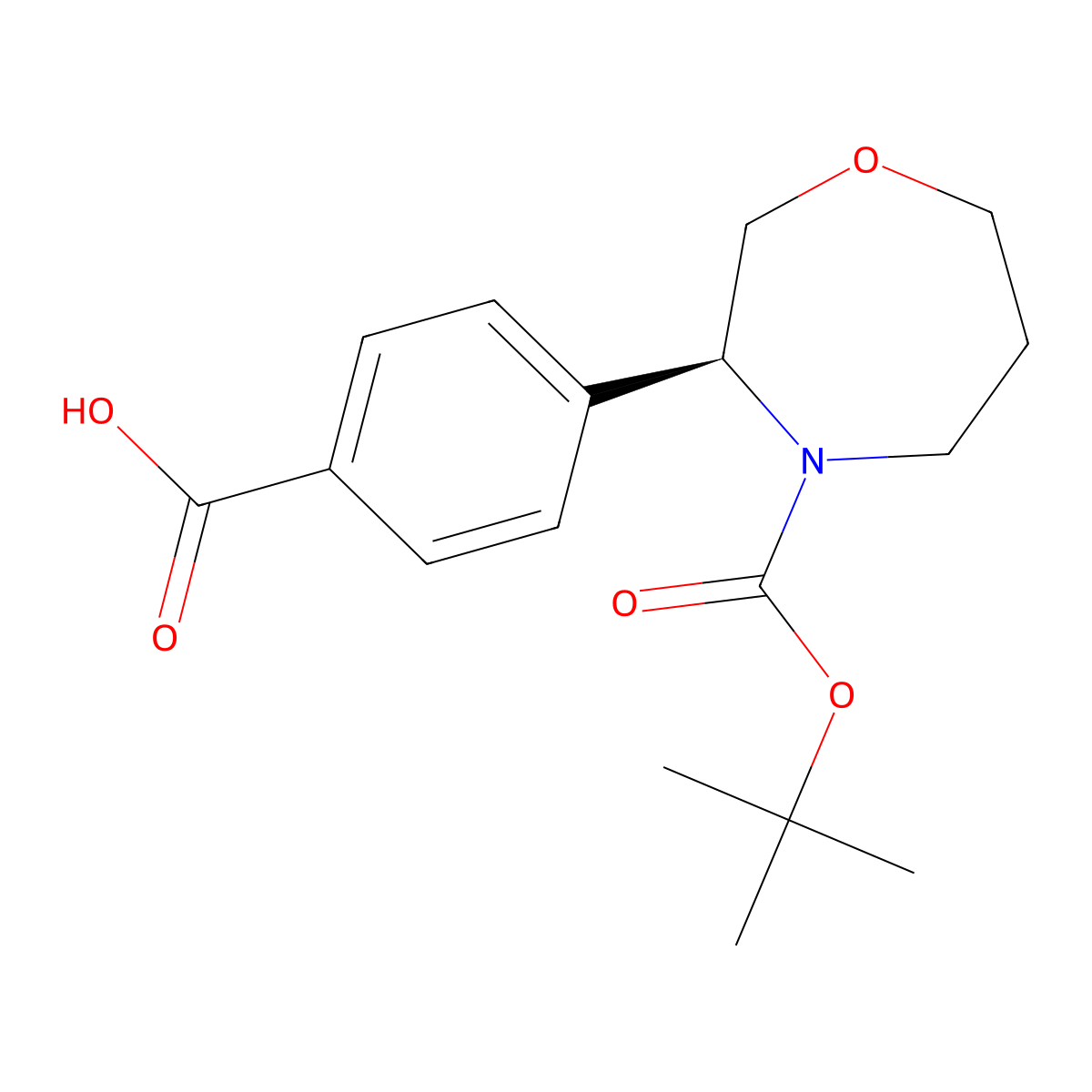 (S)-4-(4-(tert-butoxycarbonyl)-1,4-oxazepan-3-yl)benzoic acid molecular structure, CAS 2382500-87-8