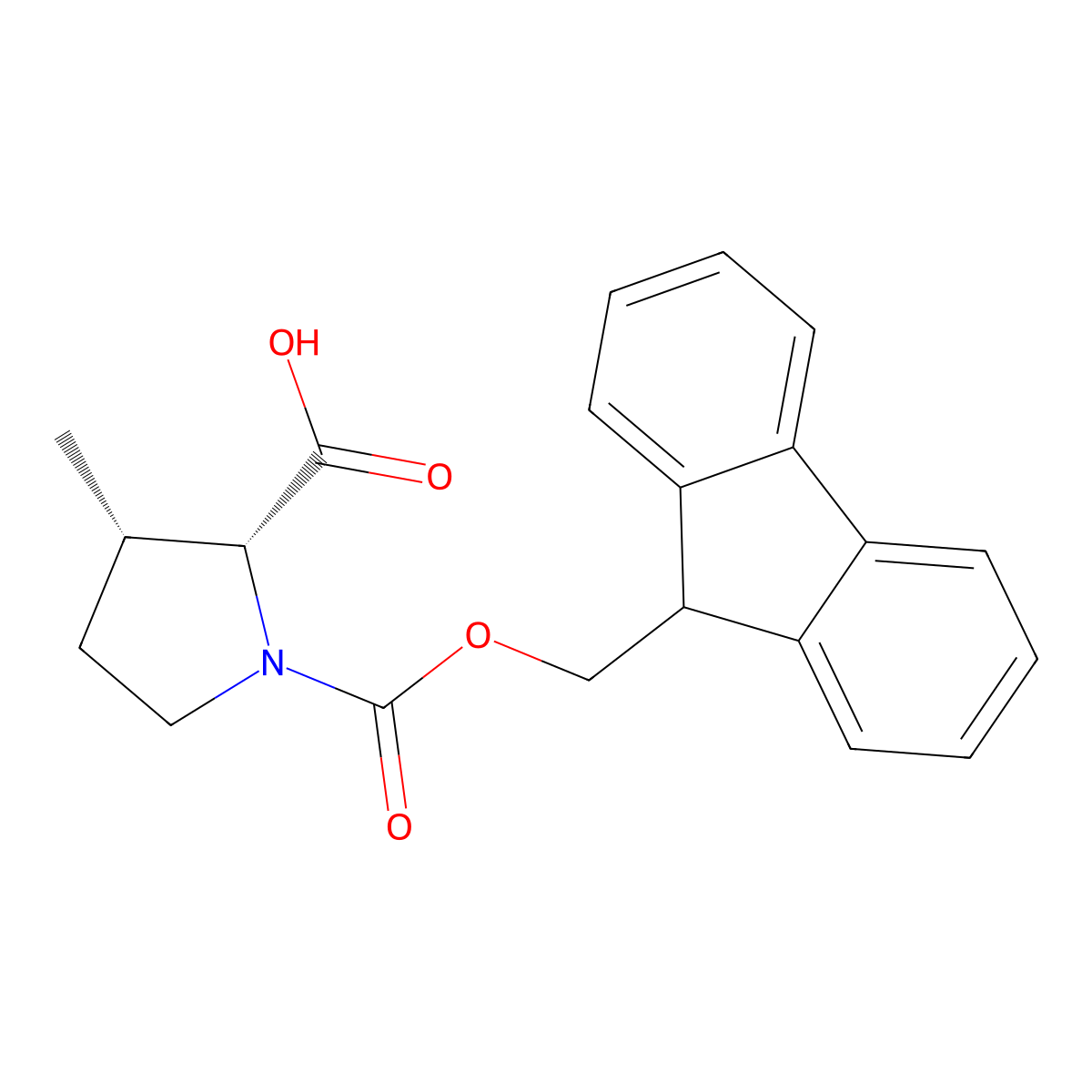 (2R,3S)-1-(((9H-Fluoren-9-yl)methoxy)carbonyl)-3-methylpyrrolidine-2-carboxylic acid molecular structure, CAS 2382530-15-4