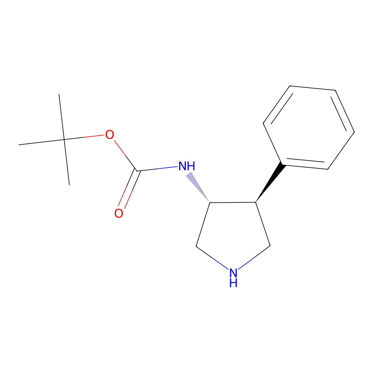 tert-Butyl ((3R,4S)-4-phenylpyrrolidin-3-yl)carbamate molecular structure, CAS 2382542-58-5